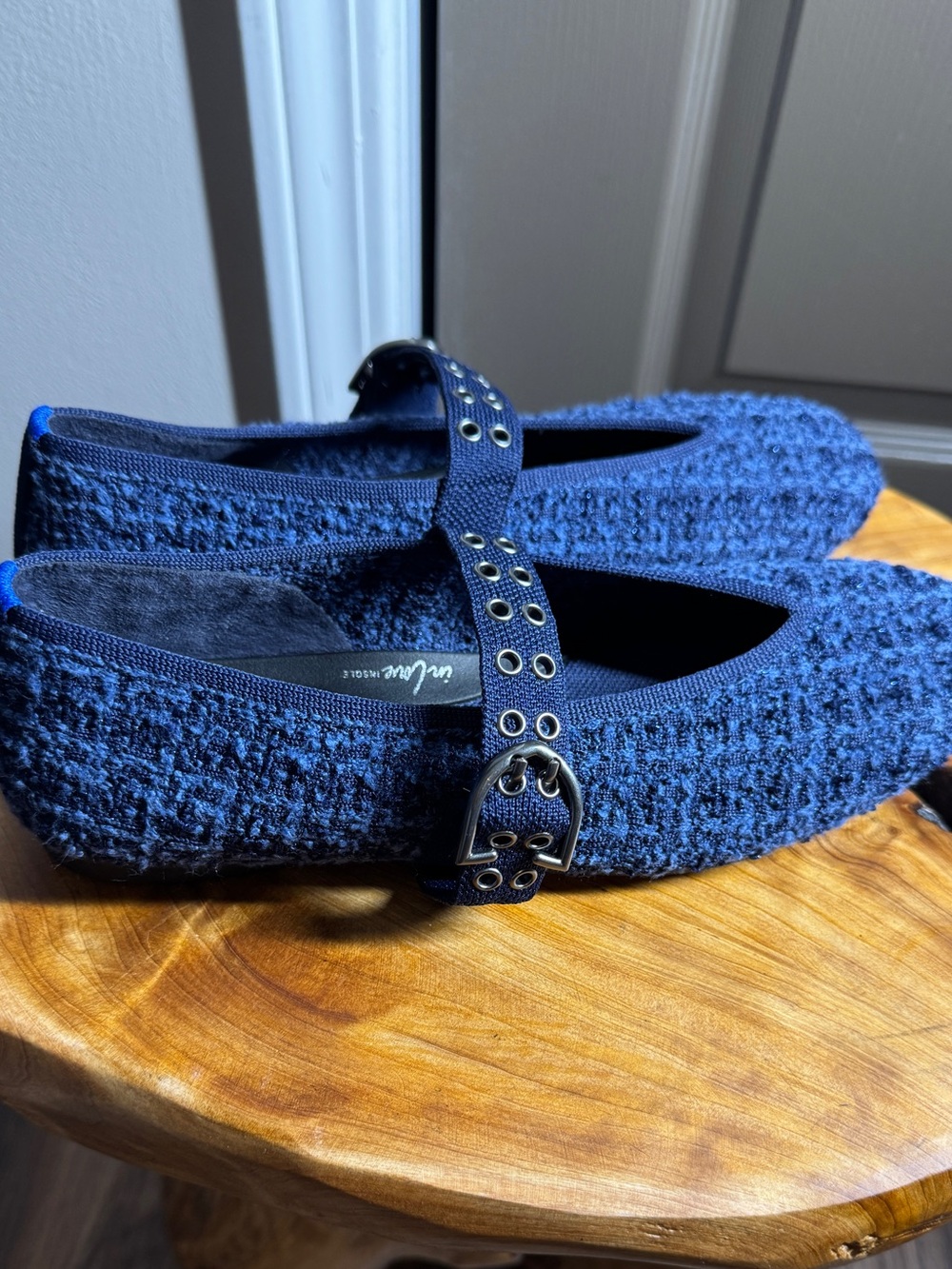 Rothy's The Max Buckle Women's Mary Janes Blue Tweed Preppy-Boho Sz. 8,5M - Picture 6 of 14